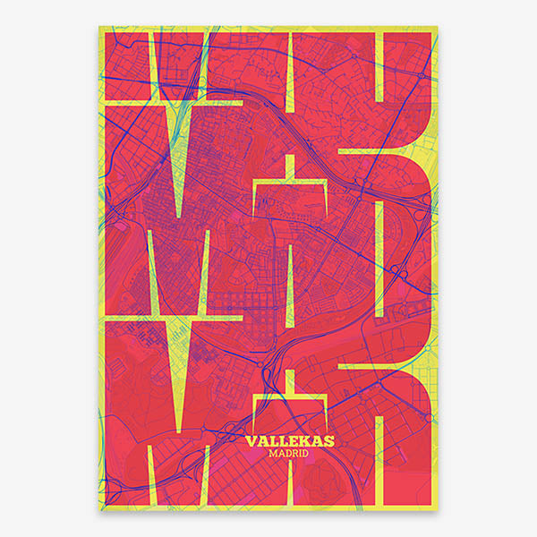 Artistic poster of Vallecas, Madrid with geometric typography - Custom decoration