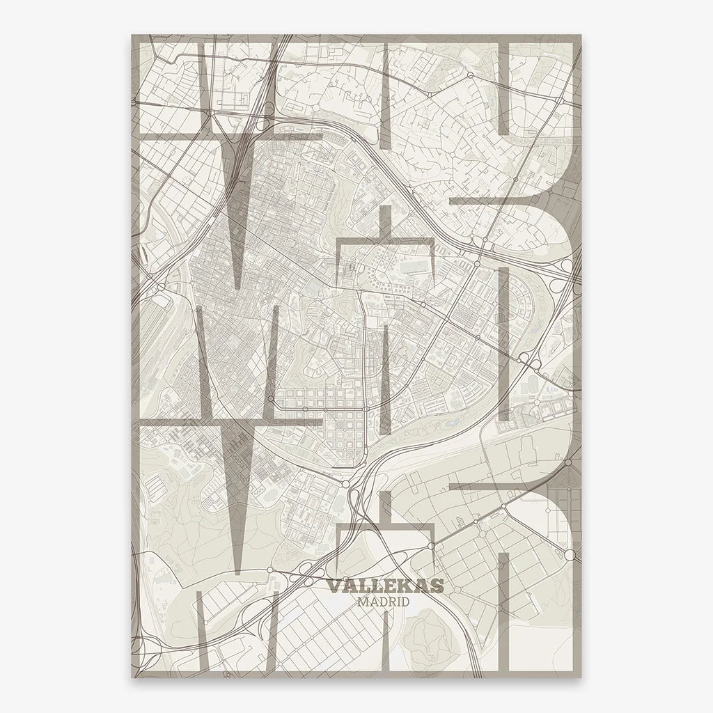 Artistic poster of Vallecas, Madrid with geometric typography - Custom decoration