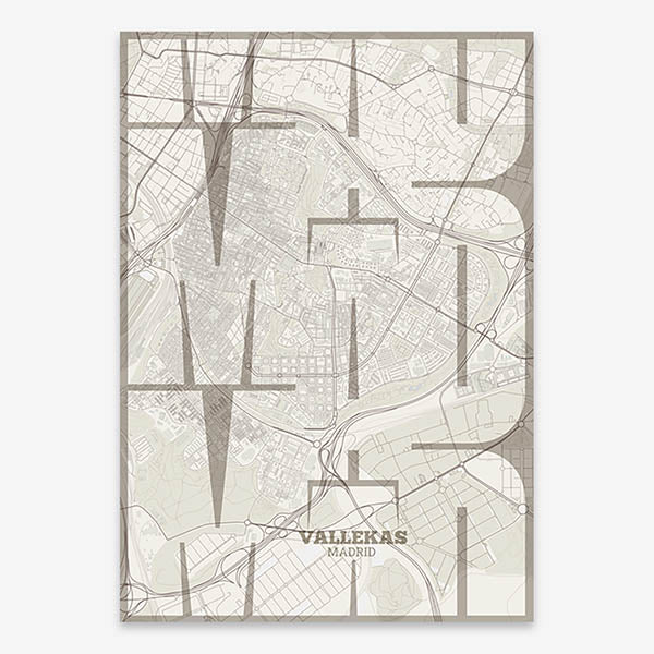 Artistic poster of Vallecas, Madrid with geometric typography - Custom decoration