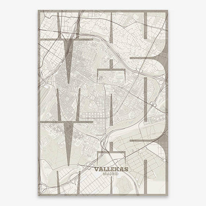Artistic poster of Vallecas, Madrid with geometric typography - Custom decoration