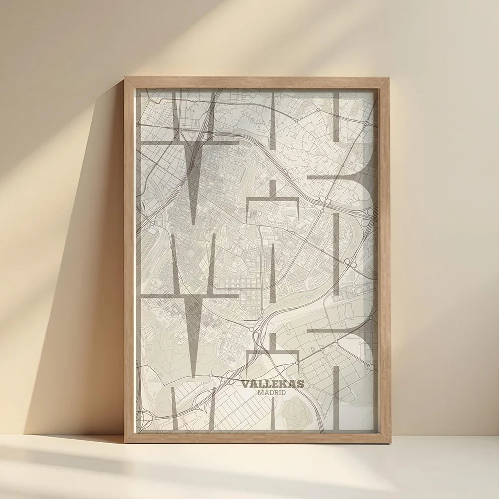 Artistic poster of Vallecas, Madrid with geometric typography - Custom decoration
