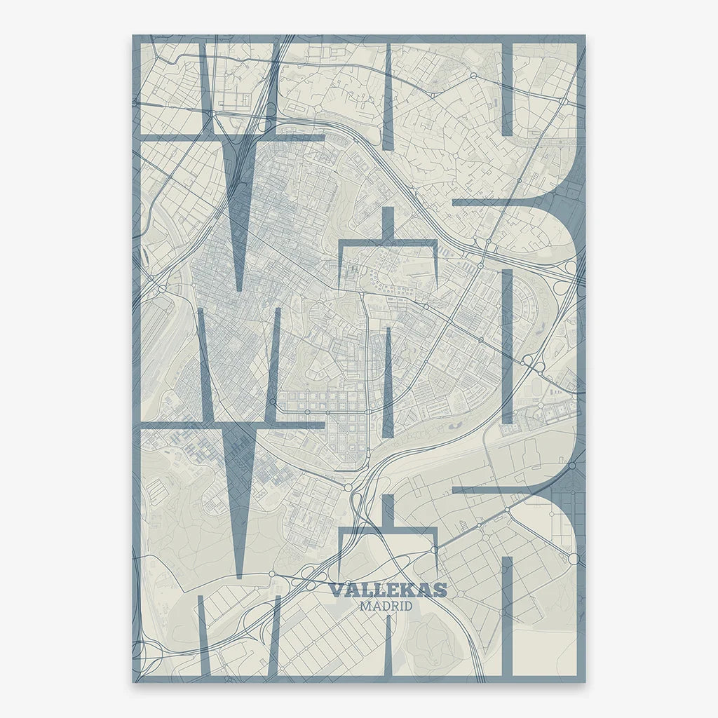 Artistic poster of Vallecas, Madrid with geometric typography - Custom decoration