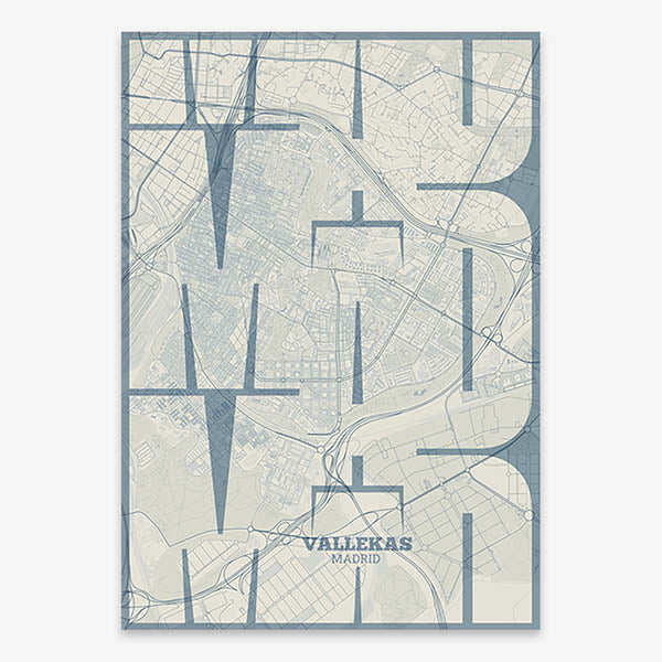 Artistic poster of Vallecas, Madrid with geometric typography - Custom decoration