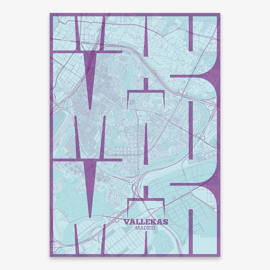 Artistic poster of Vallecas, Madrid with geometric typography - Custom decoration