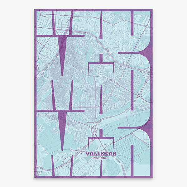 Artistic poster of Vallecas, Madrid with geometric typography - Custom decoration