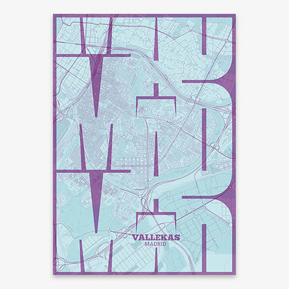 Artistic poster of Vallecas, Madrid with geometric typography - Custom decoration