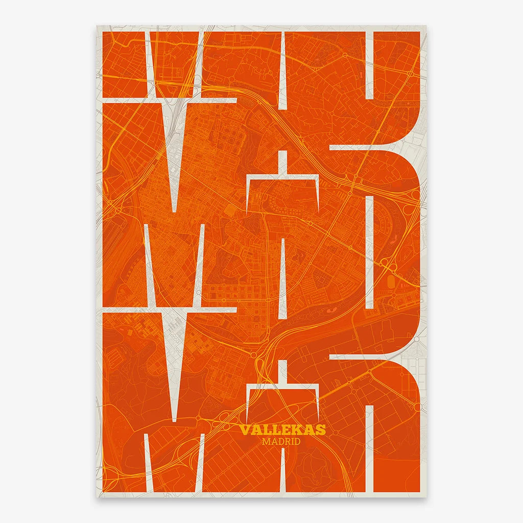 Artistic poster of Vallecas, Madrid with geometric typography - Custom decoration