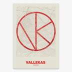 The map of Vallecas in Ultralight design, a minimalist aesthetic combining urban cartography with modern, extra-thin elegant lettering designed in red and an off-white background