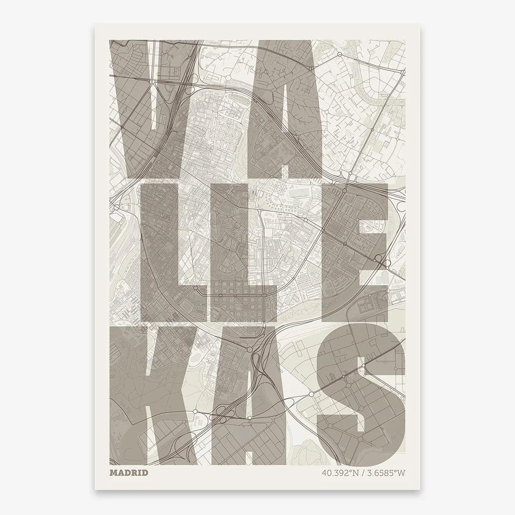 Creative print of Vallecas, Madrid – Graphic design and typography on a map
