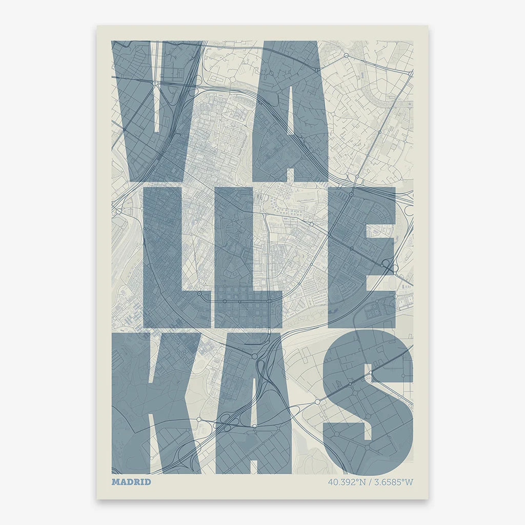 Creative print of Vallecas, Madrid – Graphic design and typography on a map