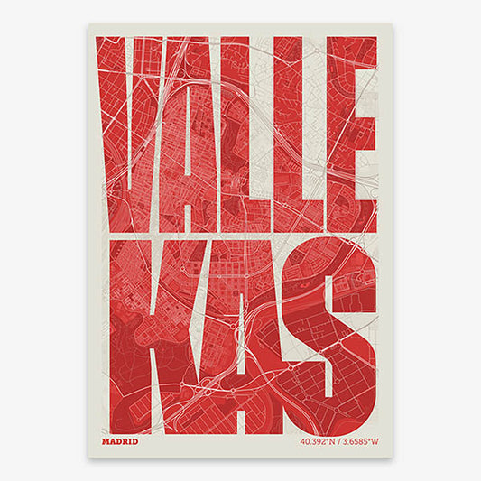 Recuerdo gráfico de Vallecas, Madrid – Lámina tipográfica contemporánea