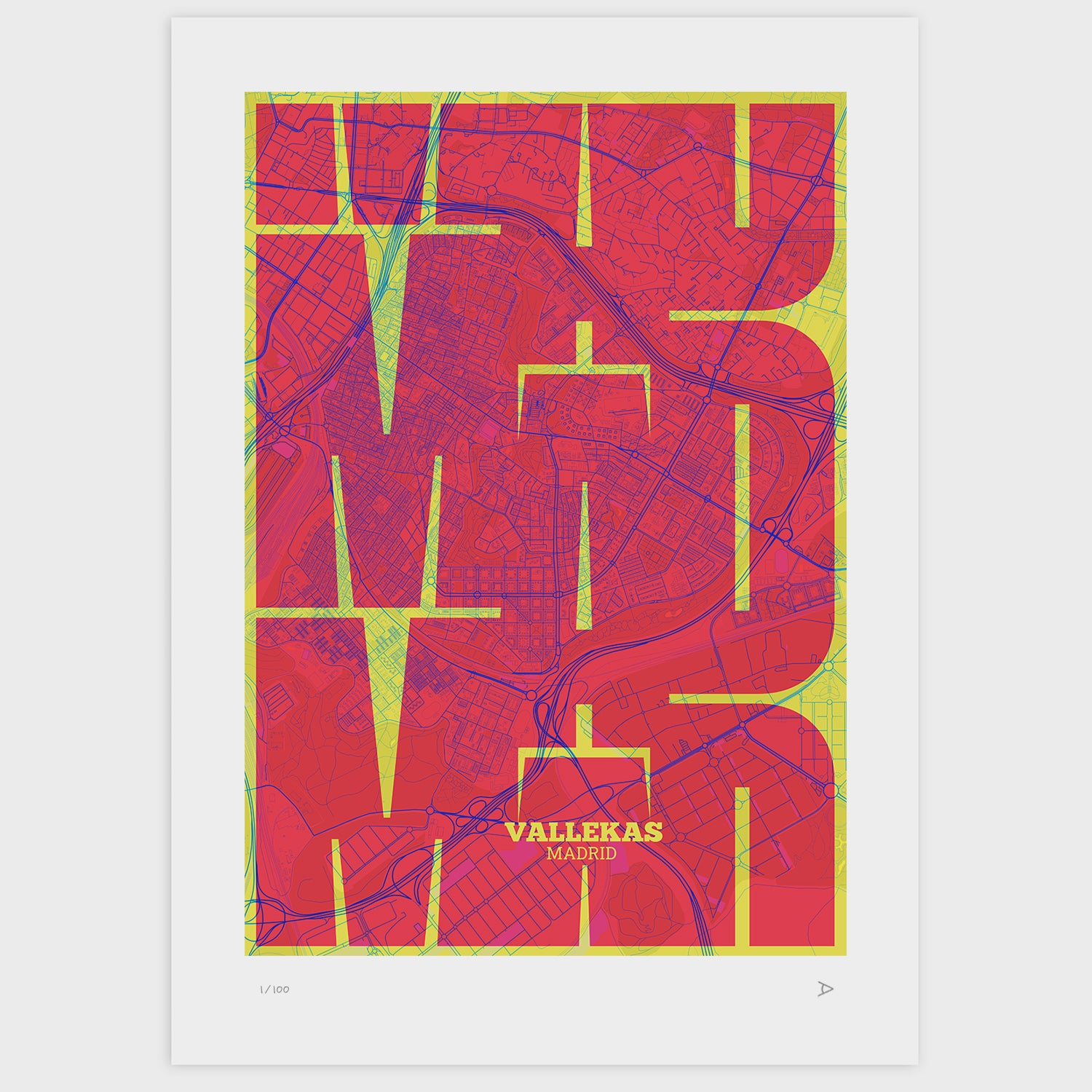 Lámina tipográfica de Vallecas – diseño Inseparable, sin marco sobre papel