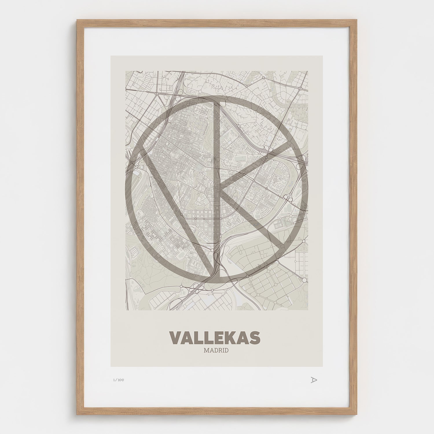 Lámina tipográfica de Vallecas – diseño Ultrafina, marco de madera natural
