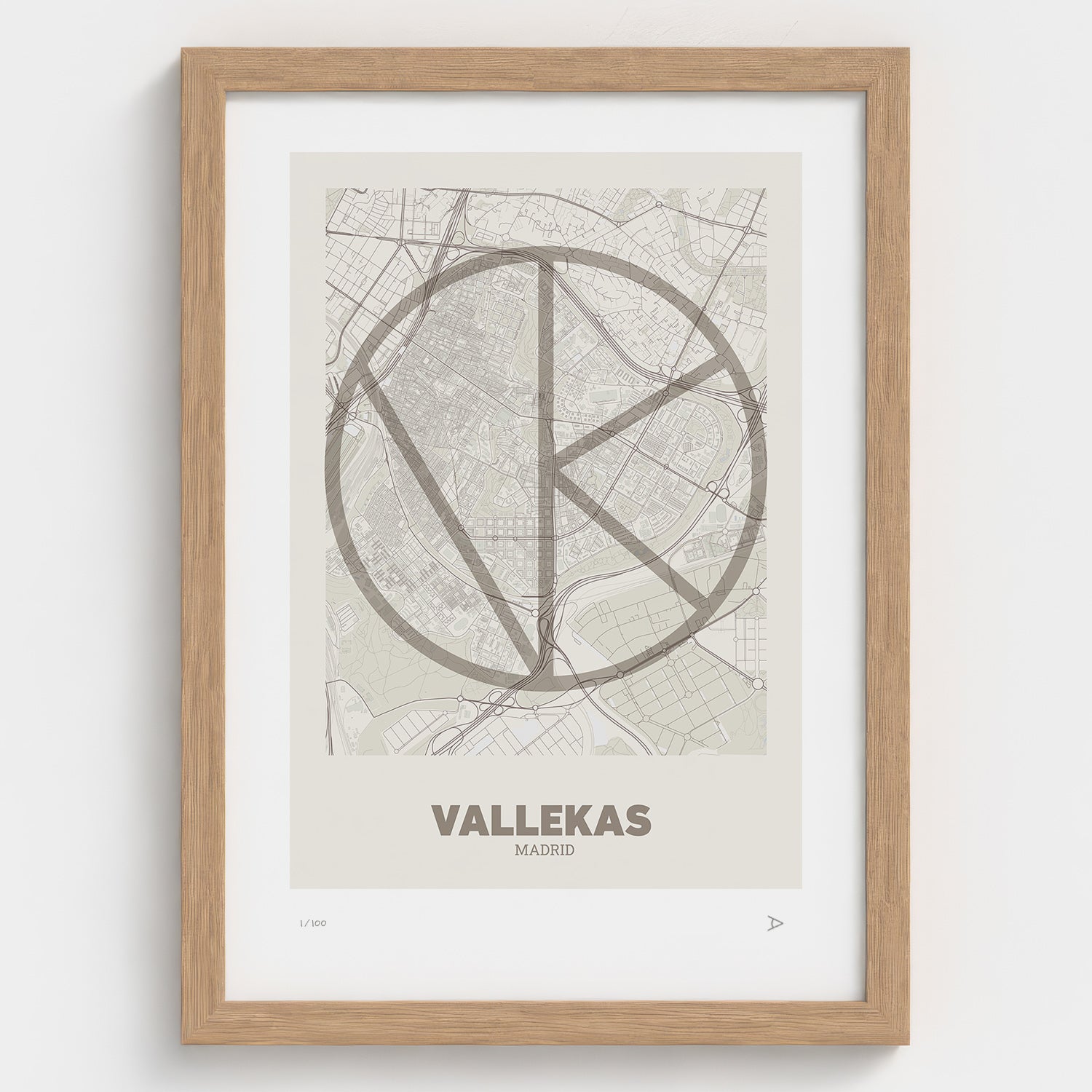 Lámina tipográfica de Vallecas – diseño Ultrafina, marco de madera natural