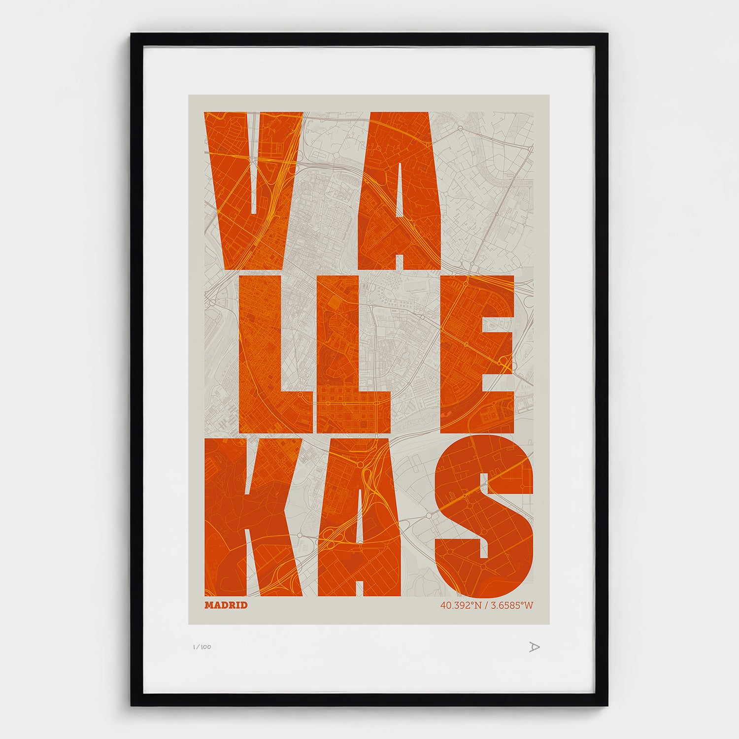 Lámina tipográfica de Vallecas – diseño Revoltosa, marco negro