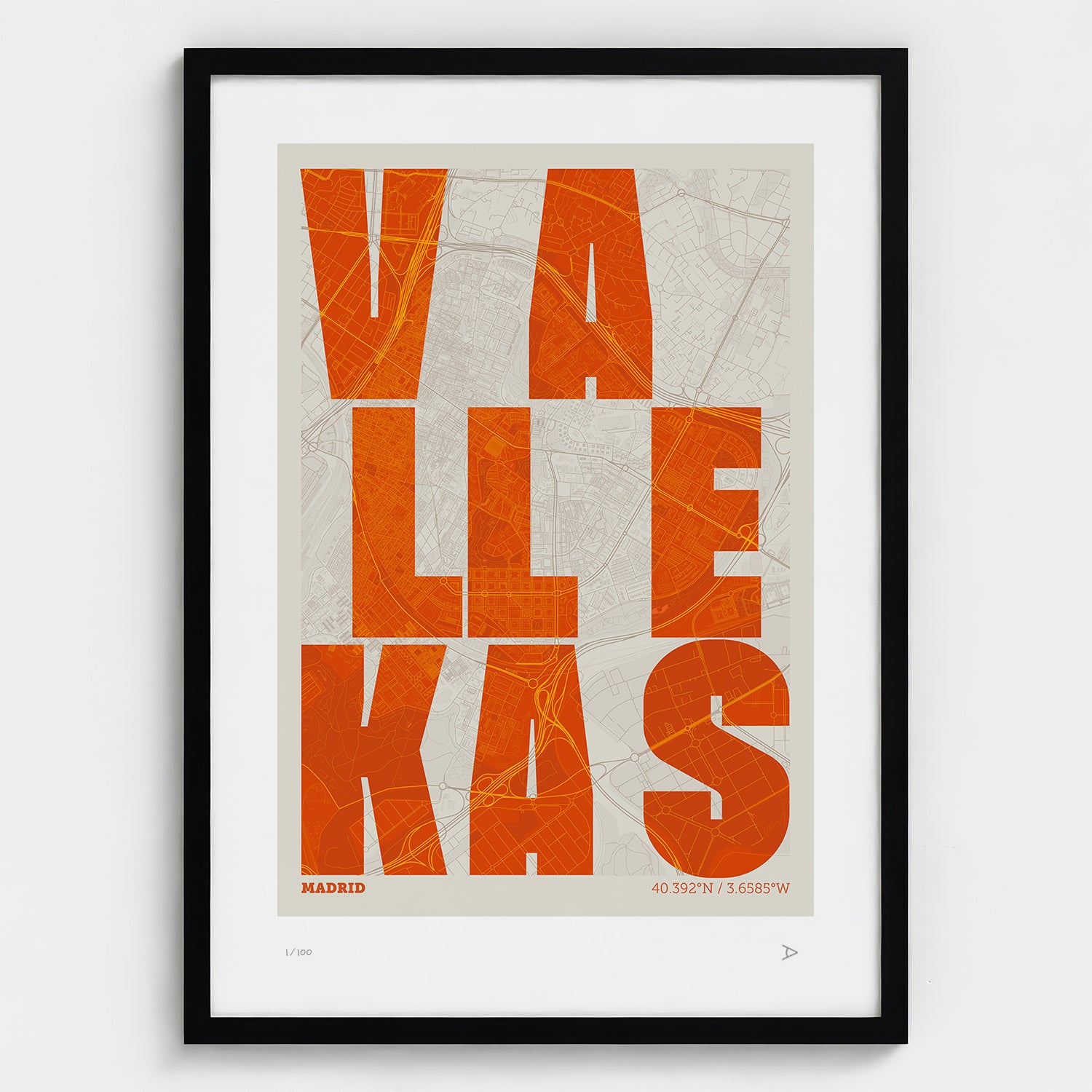 Lámina tipográfica de Vallecas – diseño Revoltosa, marco negro