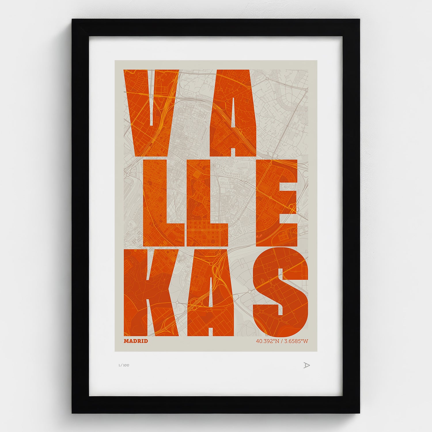 Lámina tipográfica de Vallecas – diseño Revoltosa, marco negro