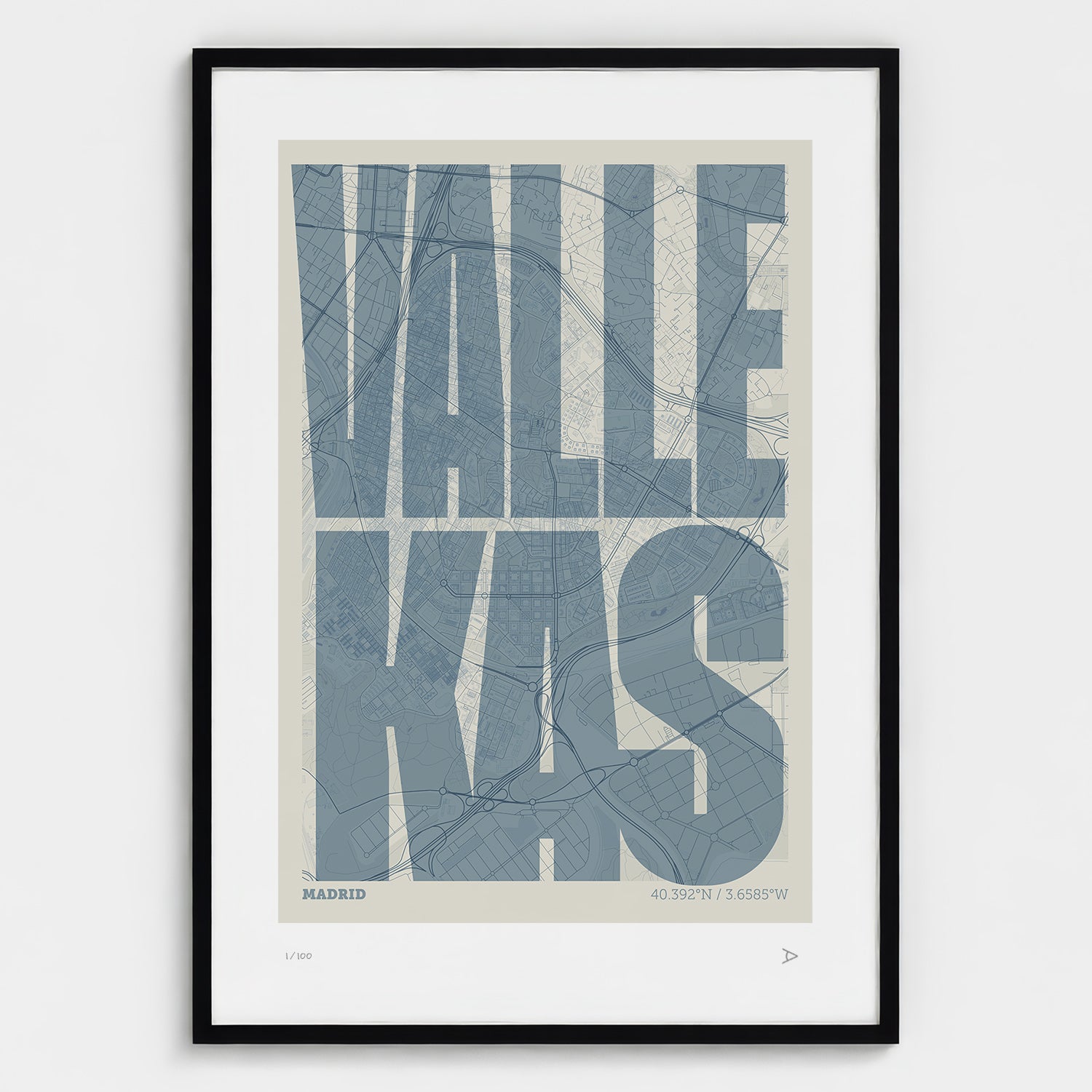 Lámina tipográfica de Vallecas – diseño Extra Comprimida, marco negro