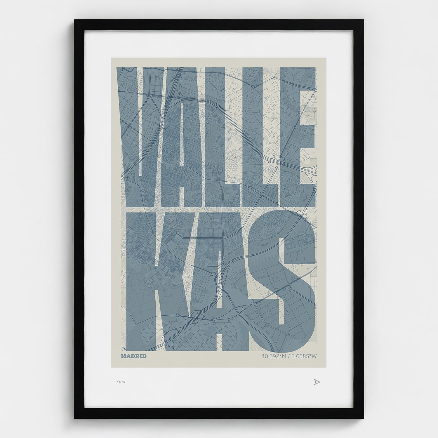 Lámina tipográfica de Vallecas – diseño Extra Comprimida, marco negro