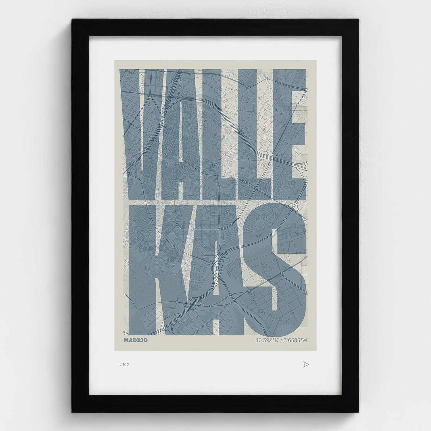Lámina tipográfica de Vallecas – diseño Extra Comprimida, marco negro
