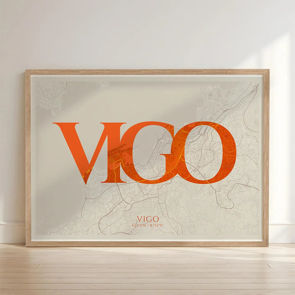 Decorative poster of Vigo – Ultra-thin typographic art