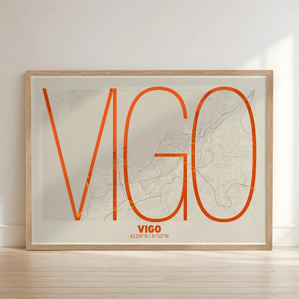 Creative print of Vigo – Graphic design and typography on a map