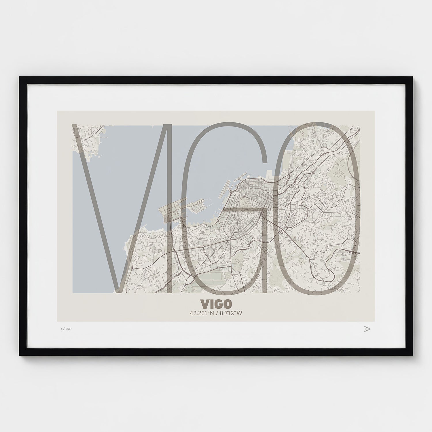 Lámina tipográfica de Vigo – diseño Ultrafina, marco negro