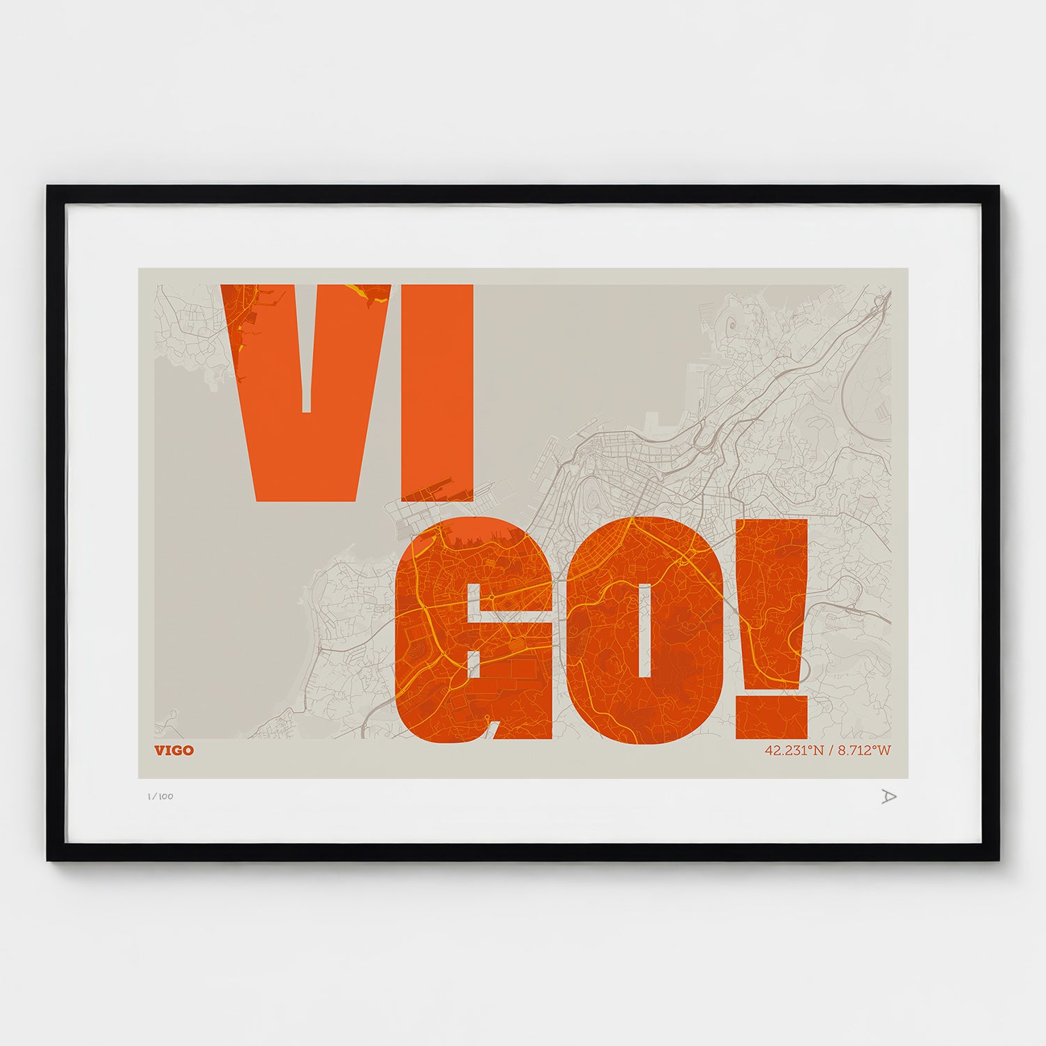 Lámina tipográfica de Vigo – diseño Revoltosa, marco negro