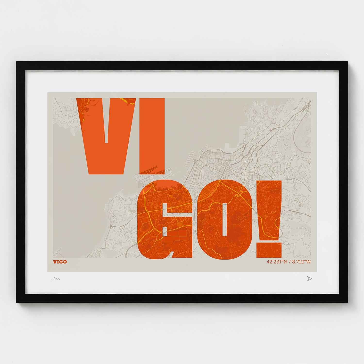 Lámina tipográfica de Vigo – diseño Revoltosa, marco negro