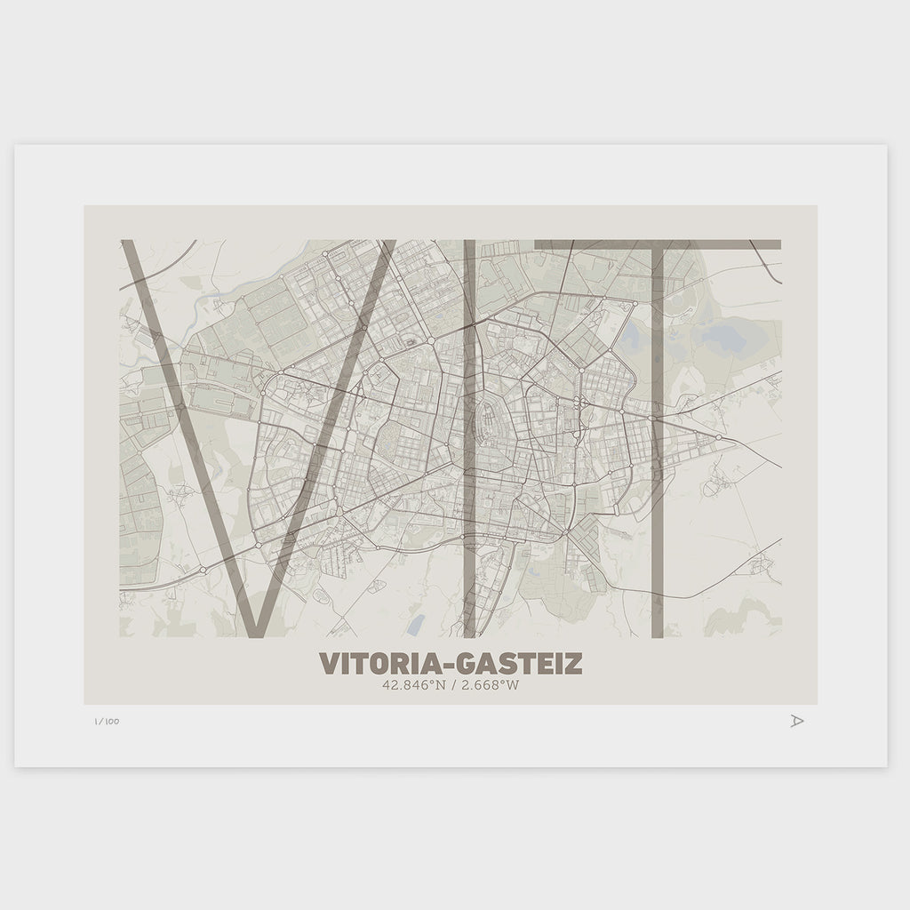 Lámina tipográfica de Vitoria-Gasteiz – diseño Ultrafina, sin marco sobre papel