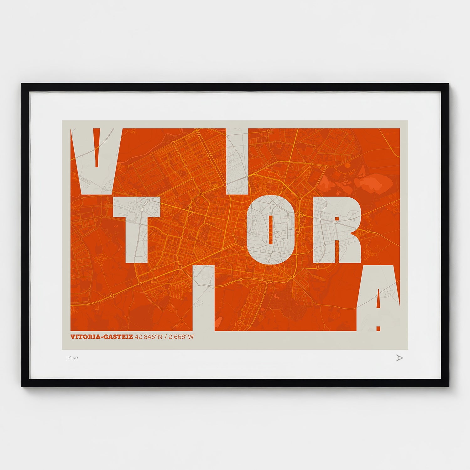 Lámina tipográfica de Vitoria-Gasteiz – diseño Revoltosa, marco negro