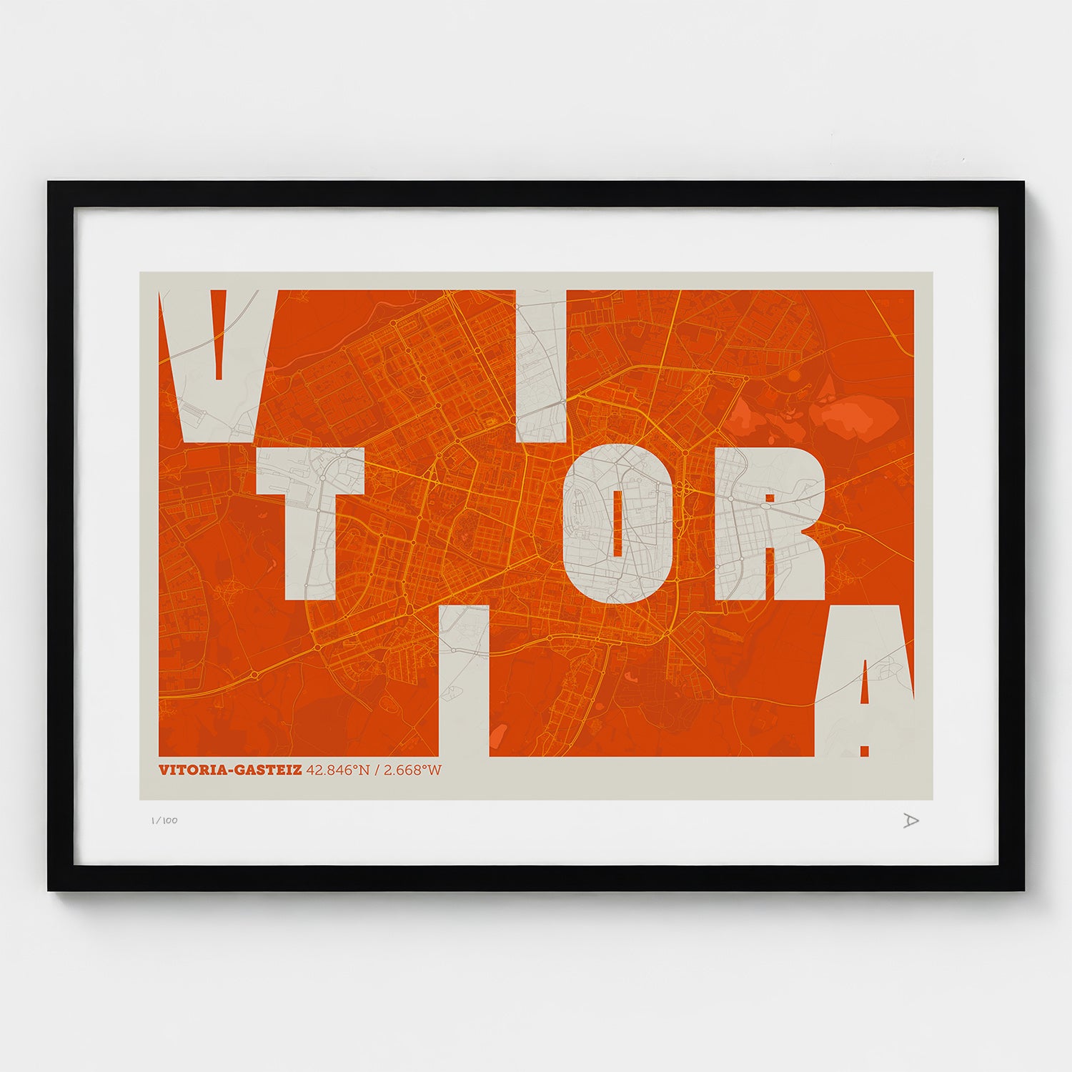 Lámina tipográfica de Vitoria-Gasteiz – diseño Revoltosa, marco negro