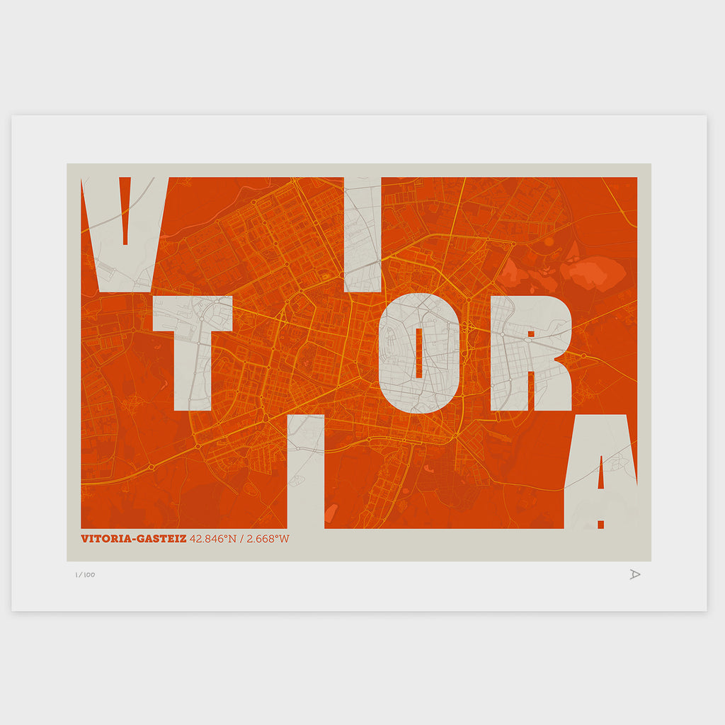Lámina tipográfica de Vitoria-Gasteiz – diseño Revoltosa, sin marco sobre papel