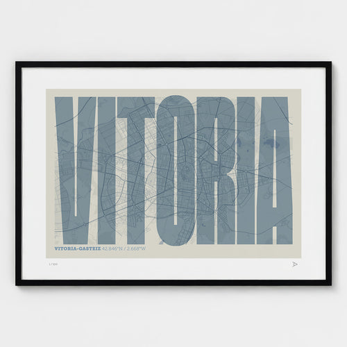 Lámina tipográfica de Vitoria-Gasteiz – diseño Extra Comprimida, marco negro