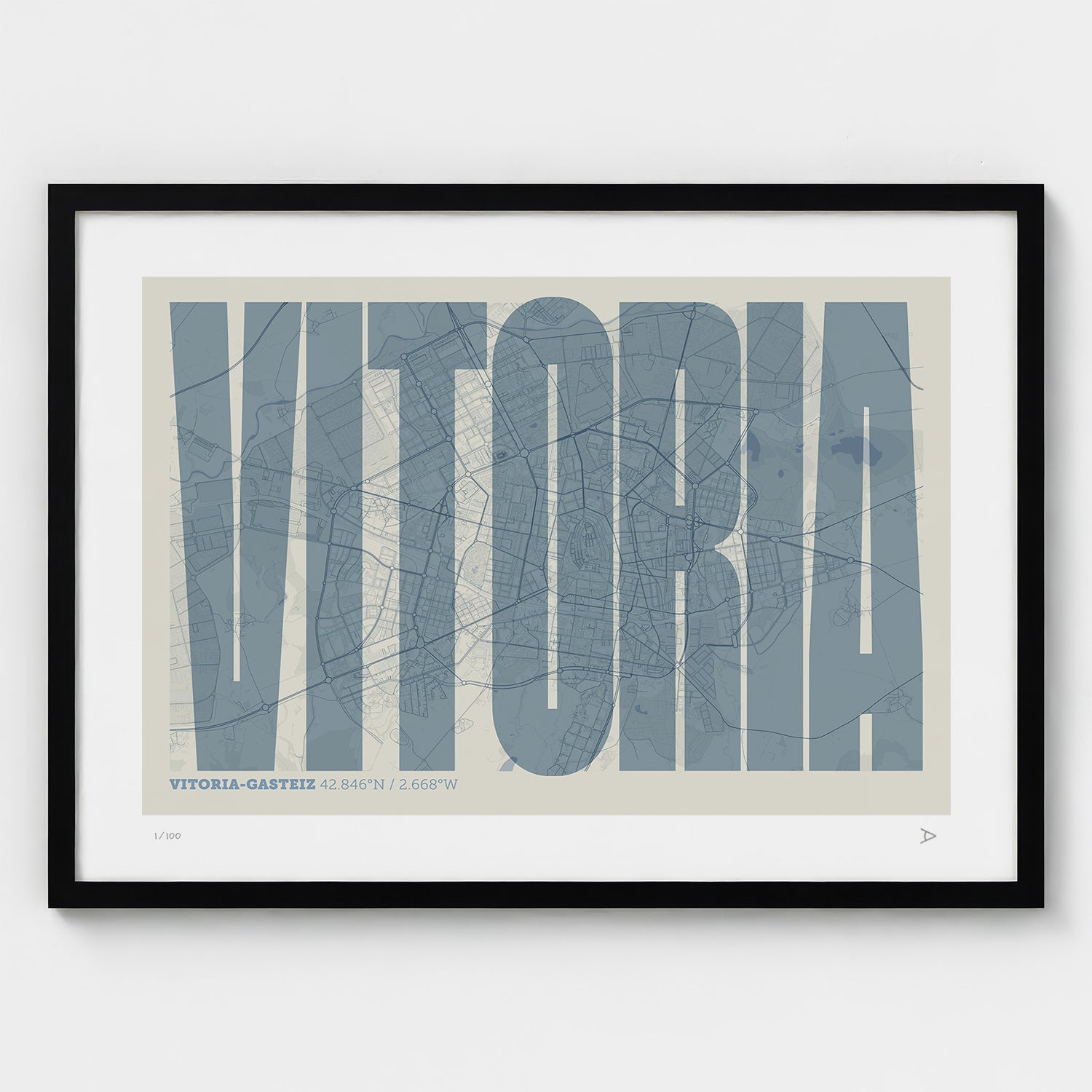 Lámina tipográfica de Vitoria-Gasteiz – diseño Extra Comprimida, marco negro