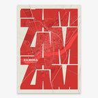 The map of Zamora in Inseparable design, featuring the city's abbreviation in expressive typography over a detailed urban map designed in red and an off-white background