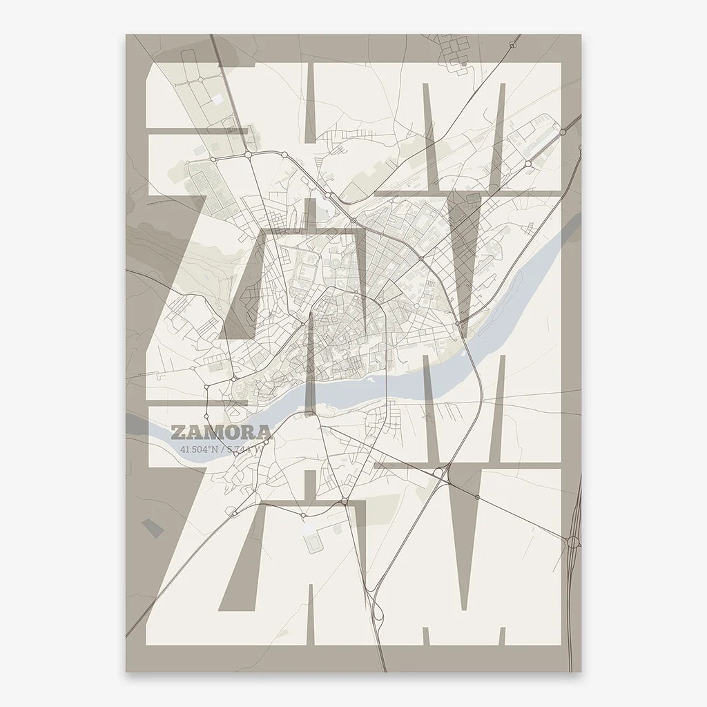 Póster artístico de Zamora con tipografía geométrica - Decoración personalizada