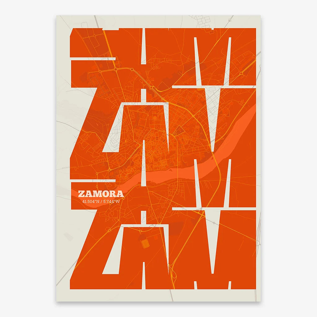 Póster artístico de Zamora con tipografía geométrica - Decoración personalizada