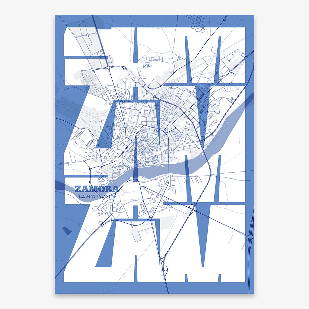 Póster artístico de Zamora con tipografía geométrica - Decoración personalizada