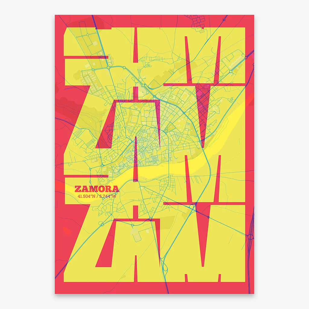 Póster artístico de Zamora con tipografía geométrica - Decoración personalizada