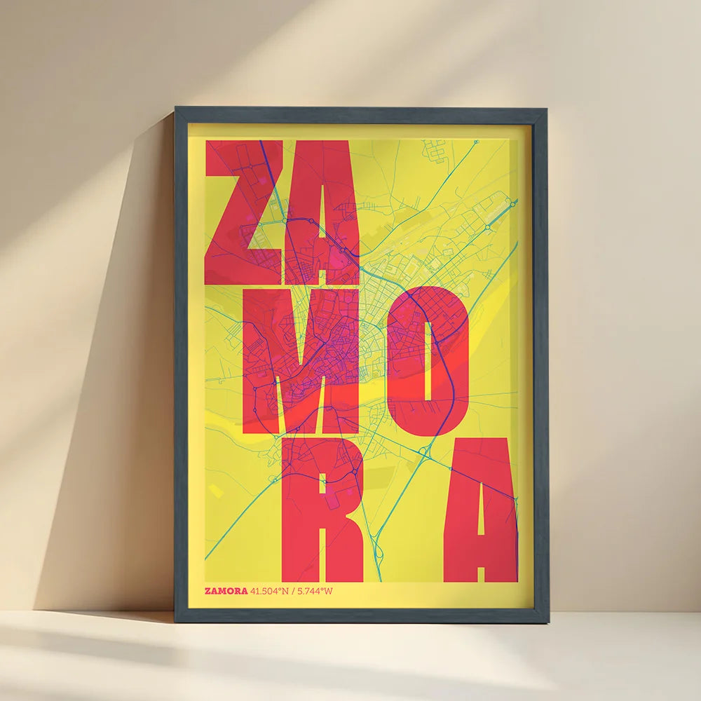 Lámina creativa de Zamora – Diseño gráfico y tipografía sobre mapa