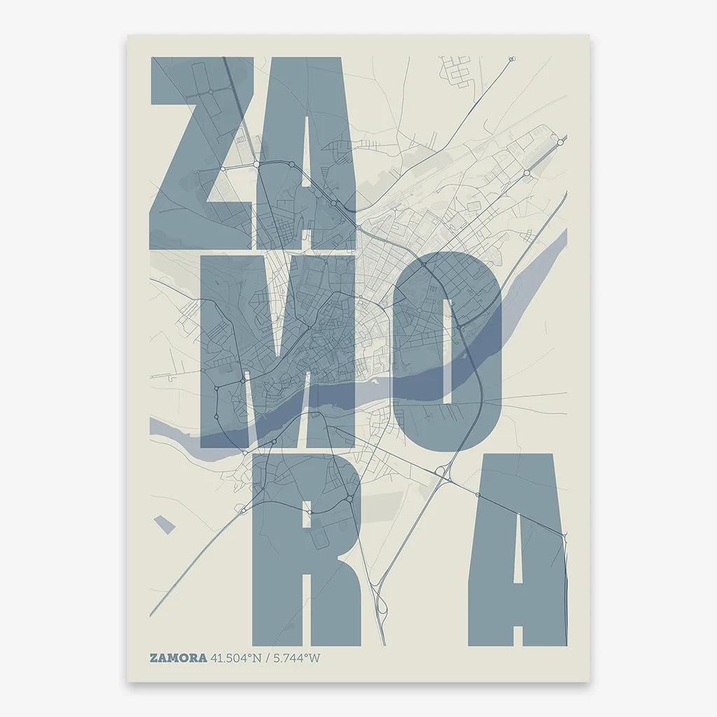 Lámina creativa de Zamora – Diseño gráfico y tipografía sobre mapa