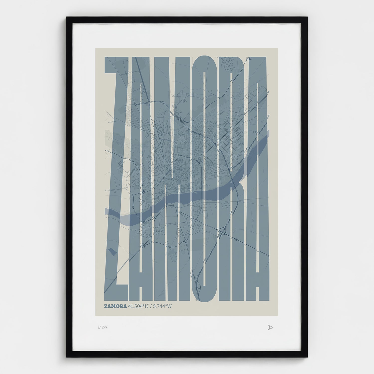 Lámina tipográfica de Zamora – diseño Extra Comprimida, marco negro