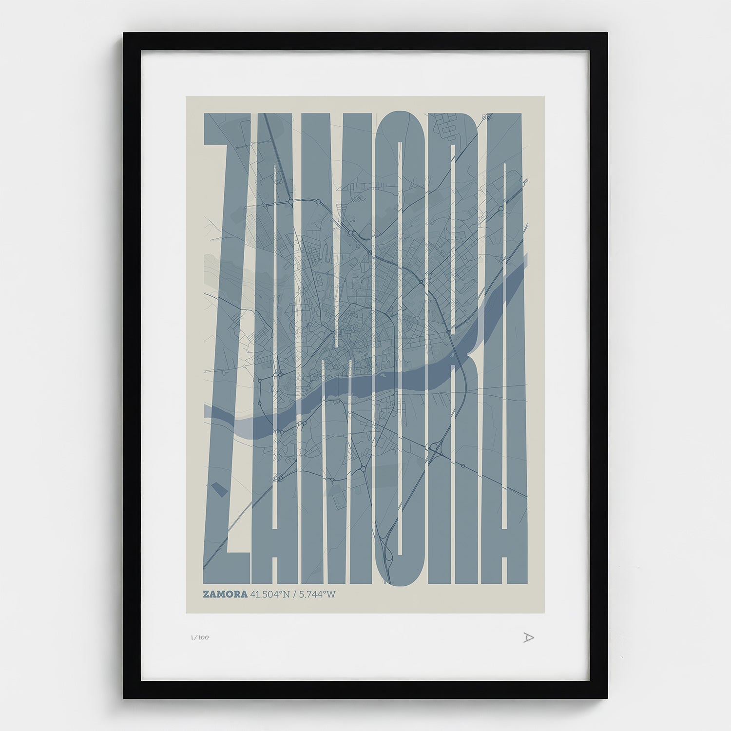 Lámina tipográfica de Zamora – diseño Extra Comprimida, marco negro