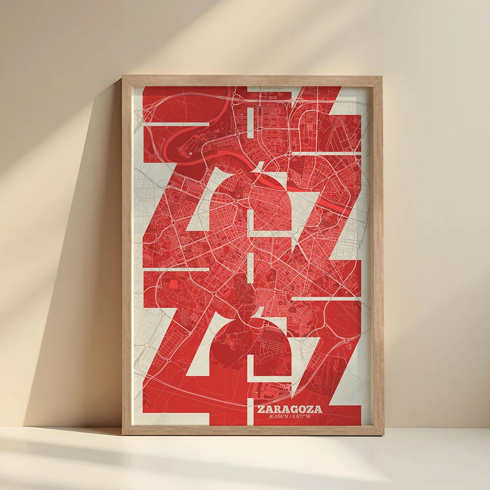Póster artístico de Zaragoza con tipografía geométrica - Decoración personalizada