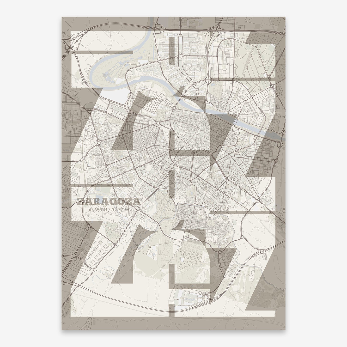 Zaragoza Map V03 Rustic / No Frame / No