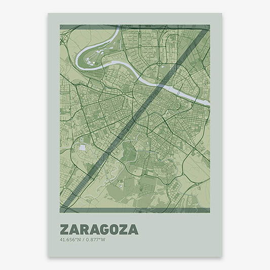 Poster of Zaragoza composed with letters in extra light font printed on two green tones