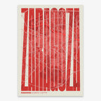 Decorative map of Zaragoza and letters of its name in a giclée print designed in red and an off-white background