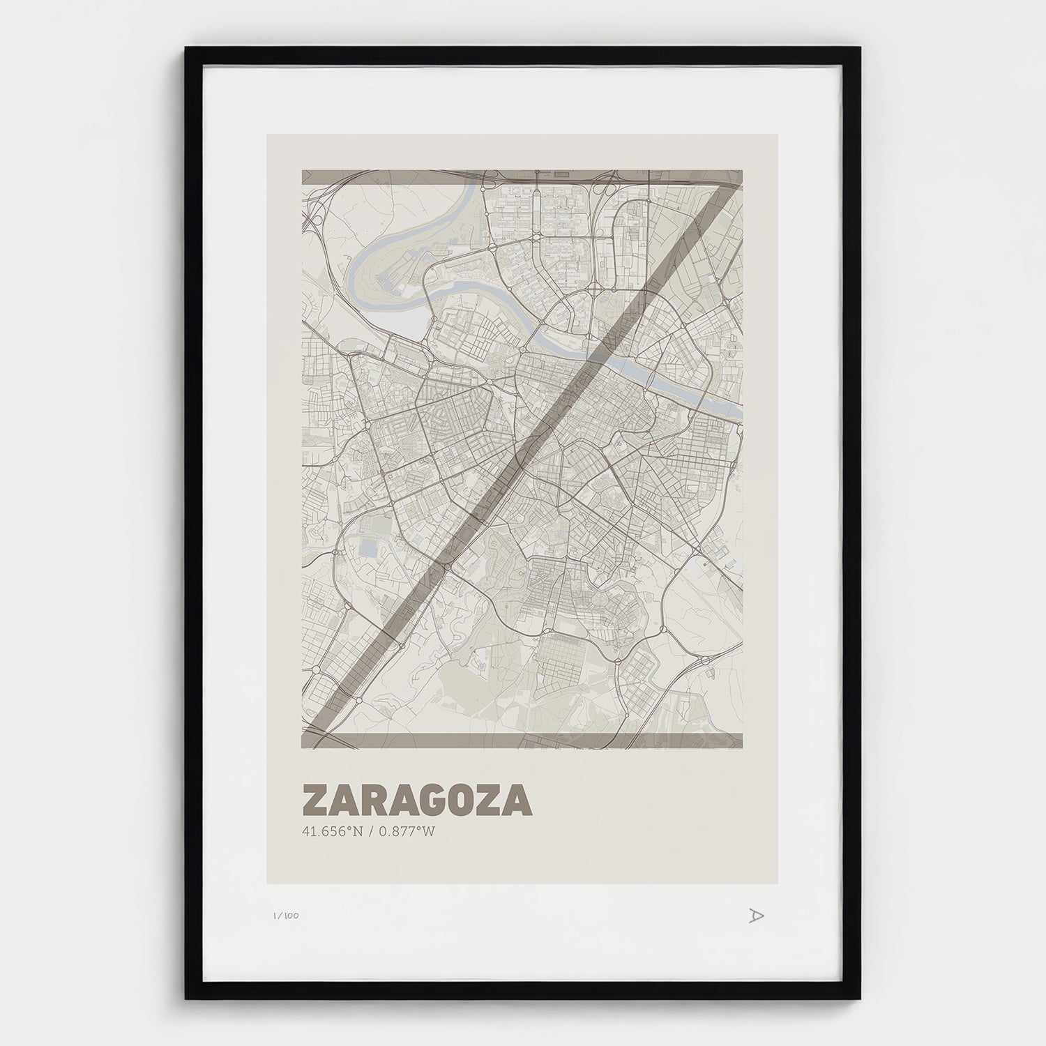 Lámina tipográfica de Zaragoza – diseño Ultrafina, marco negro