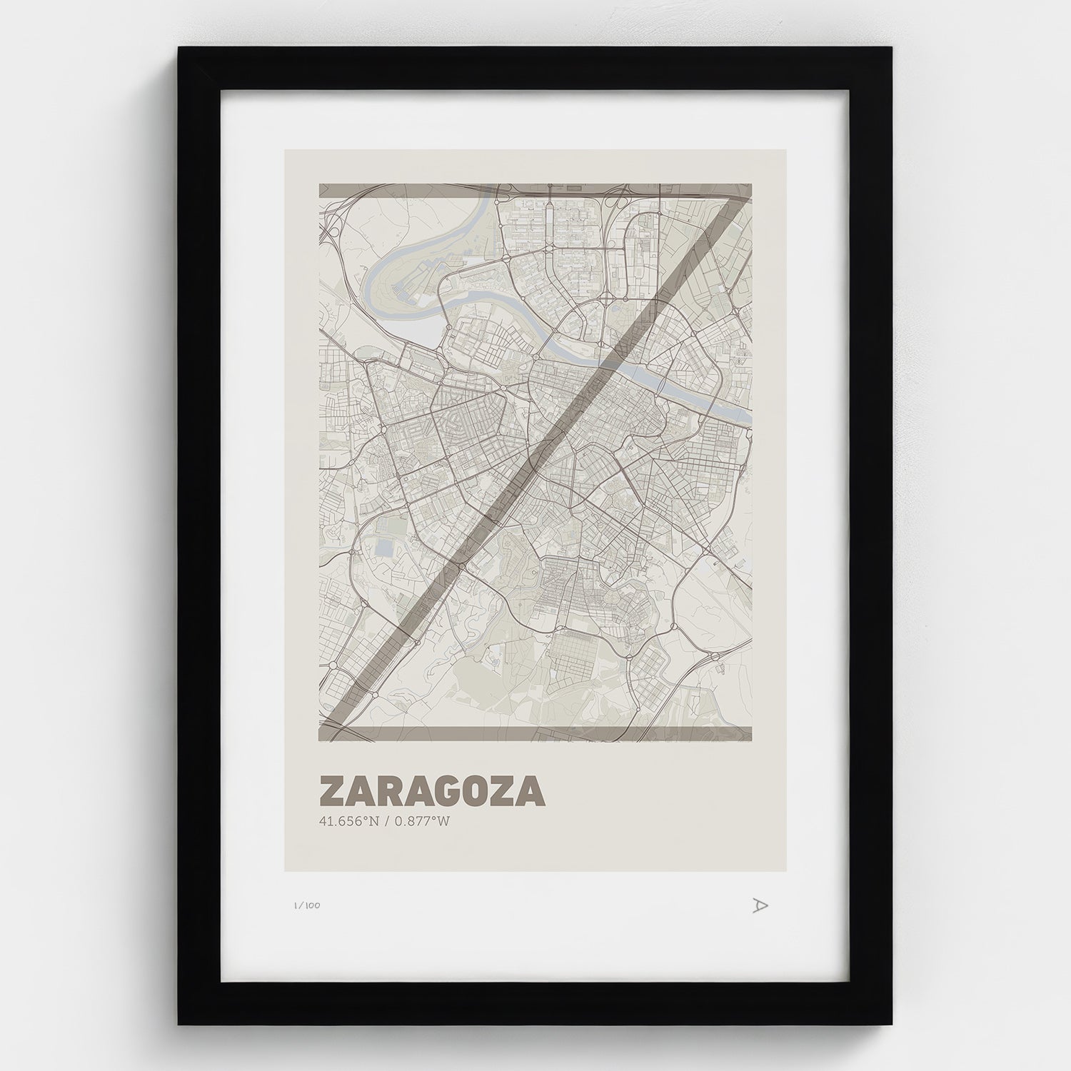 Lámina tipográfica de Zaragoza – diseño Ultrafina, marco negro